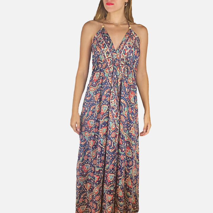 Robe longue à imprimé col