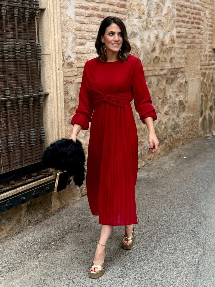 Robe en mousseline rouge foncé | Magui