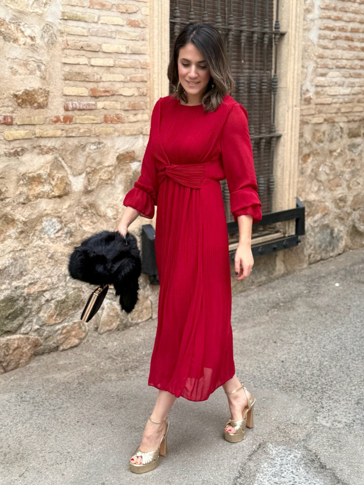 Robe en mousseline rouge foncé | Magui