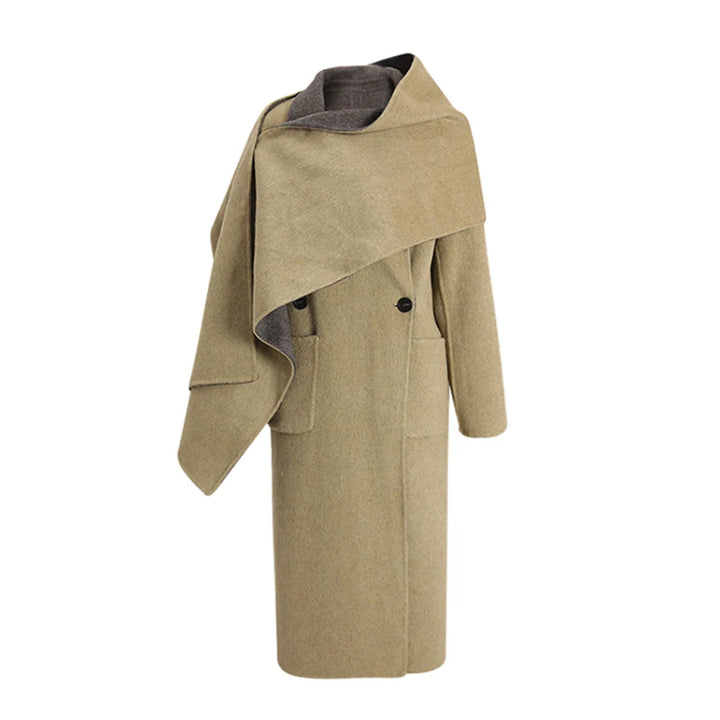 Manteau Femme Réversible en Laine – Deux Tons avec Écharpe Automne-Hiver