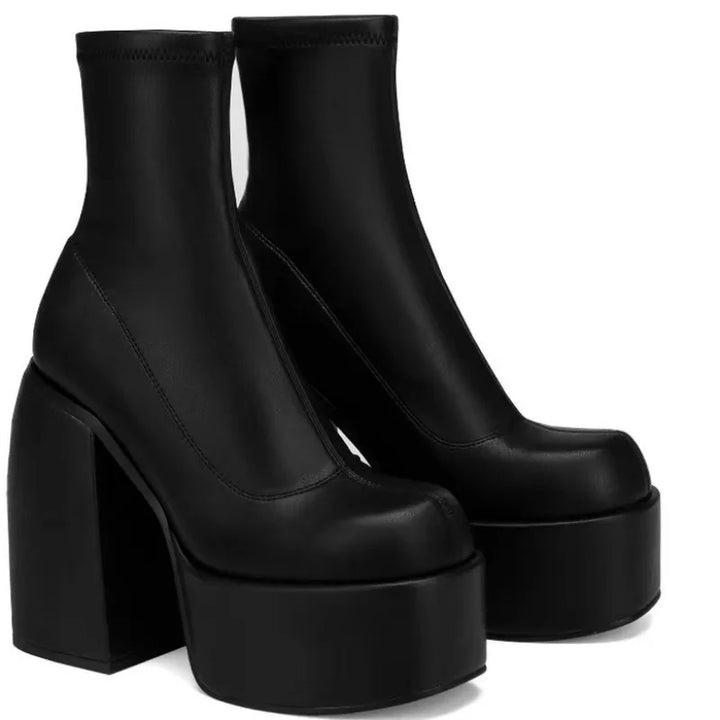 Bottes Courtes Femme en Cuir – Talons Hauts & Semelle Épaisse