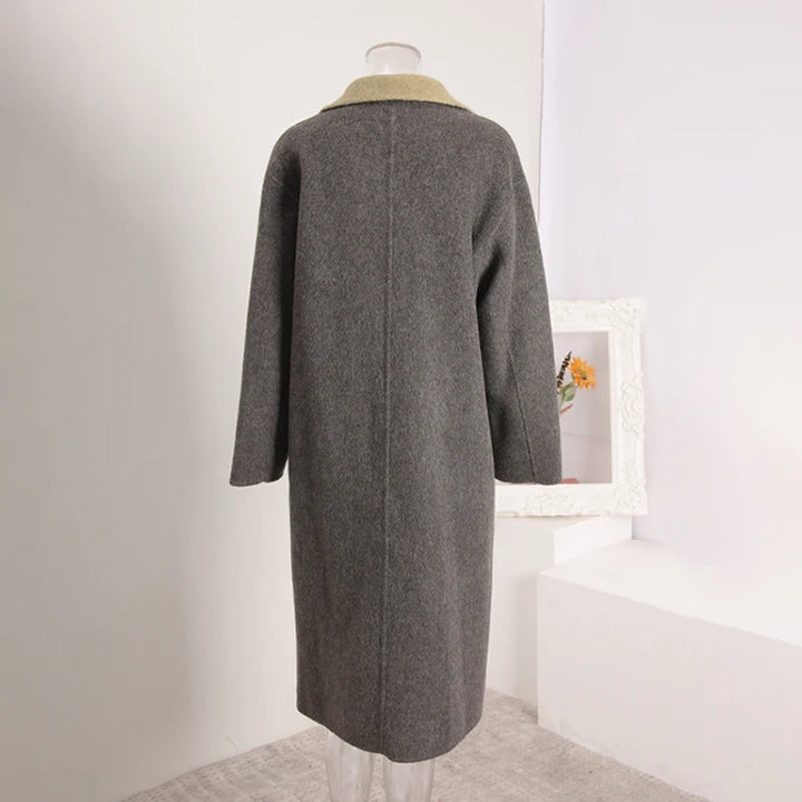 Manteau Femme Réversible en Laine – Deux Tons avec Écharpe Automne-Hiver