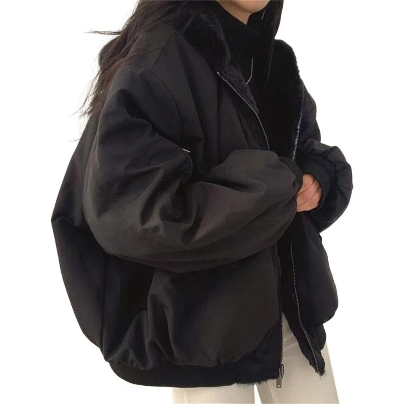 Manteau Hiver Réversible Femme – Puffer Doublé Fourrure avec Capuche