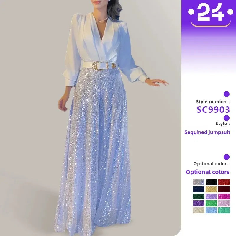 Ensemble Femme 2 pièces – Pantalon Large & Top Élégant avec Ceinture