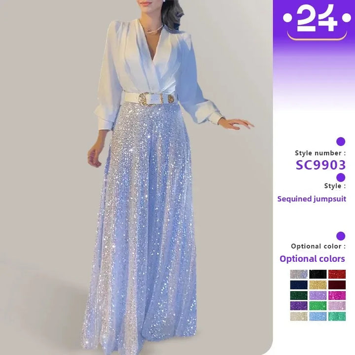 Ensemble Femme 2 pièces – Pantalon Large & Top Élégant avec Ceinture