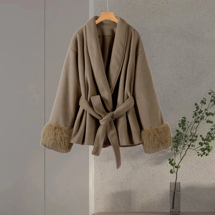 Manteau long en fourrure duveteuse pour femme, élégant