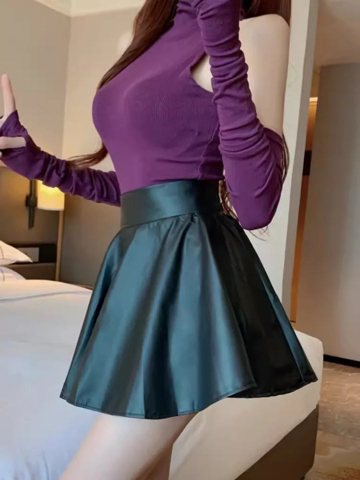 Jupe en cuir taille haute