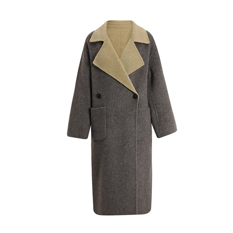 Manteau Femme Réversible en Laine – Deux Tons avec Écharpe Automne-Hiver