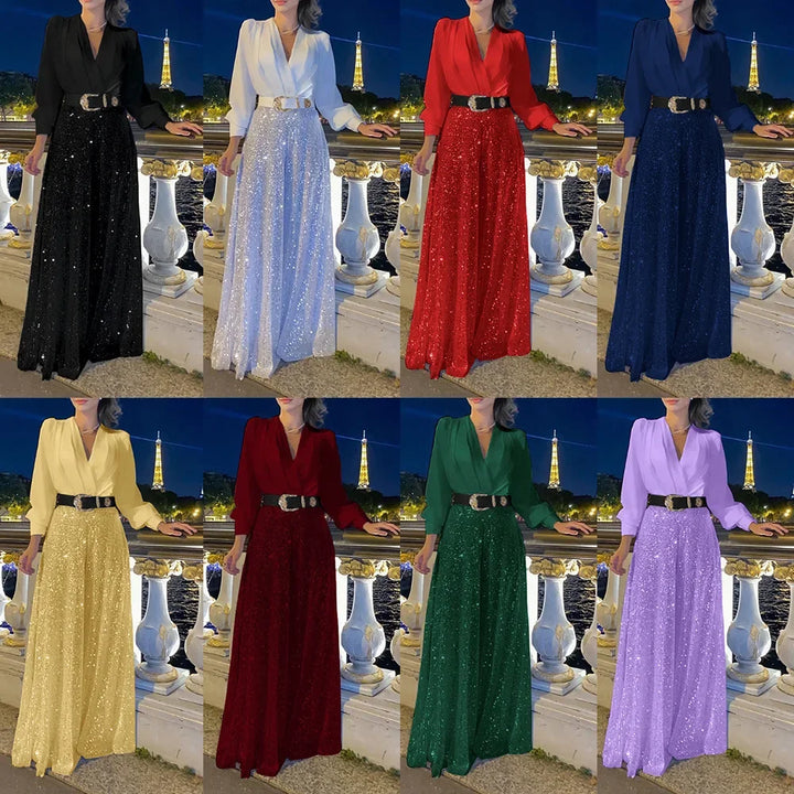 Ensemble Femme 2 pièces – Pantalon Large & Top Élégant avec Ceinture