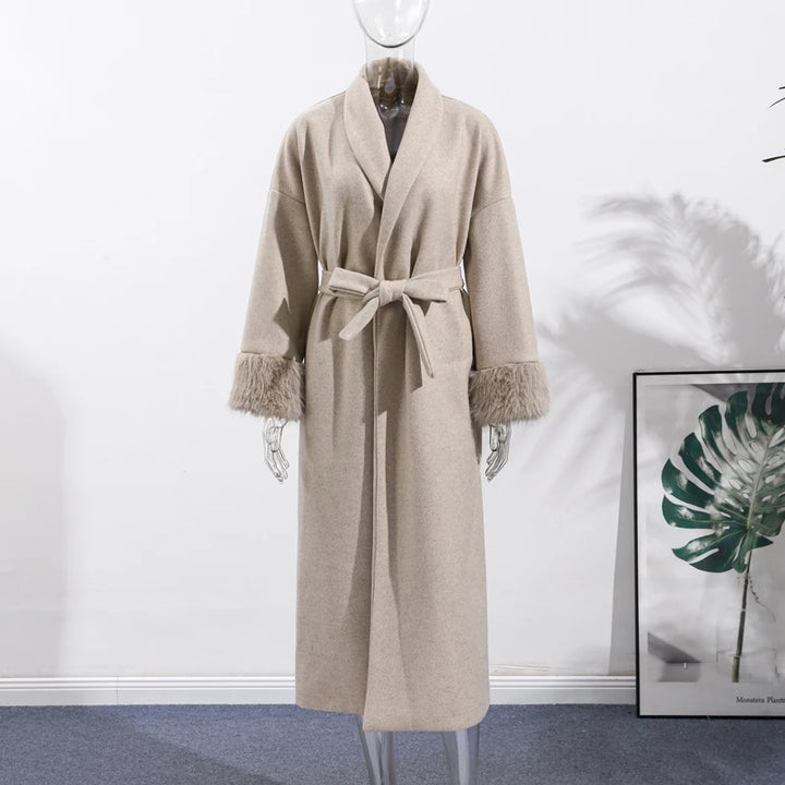 Manteau long en fourrure duveteuse pour femme, élégant