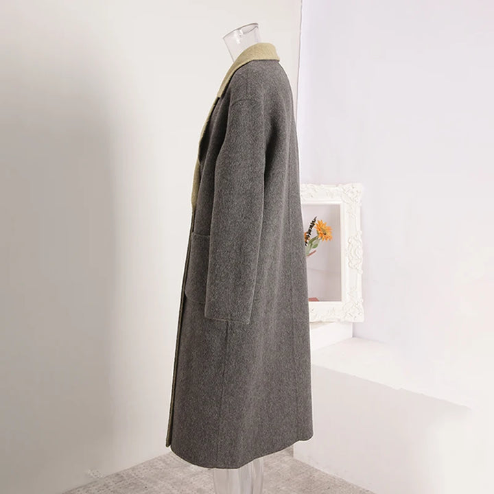 Manteau Femme Réversible en Laine – Deux Tons avec Écharpe Automne-Hiver