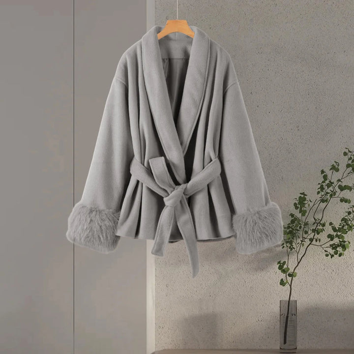 Manteau long en fourrure duveteuse pour femme, élégant