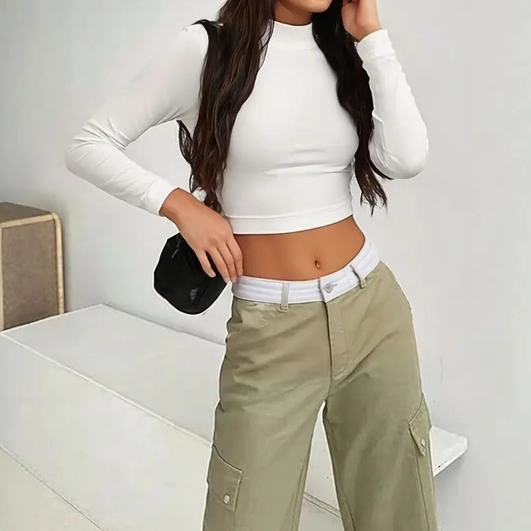 T-shirt cropped à manches longues blanc