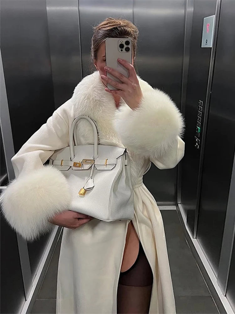 Manteau long en fourrure duveteuse pour femme, élégant