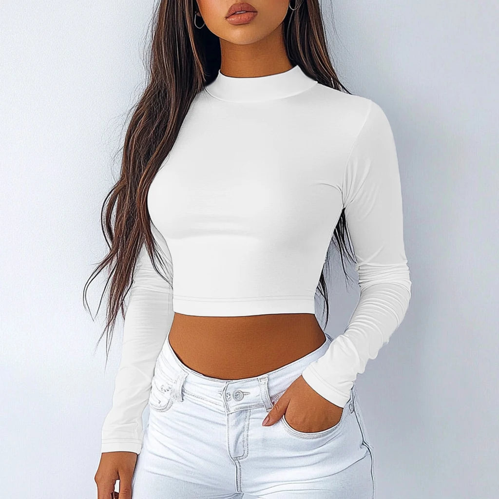 T-shirt cropped à manches longues blanc