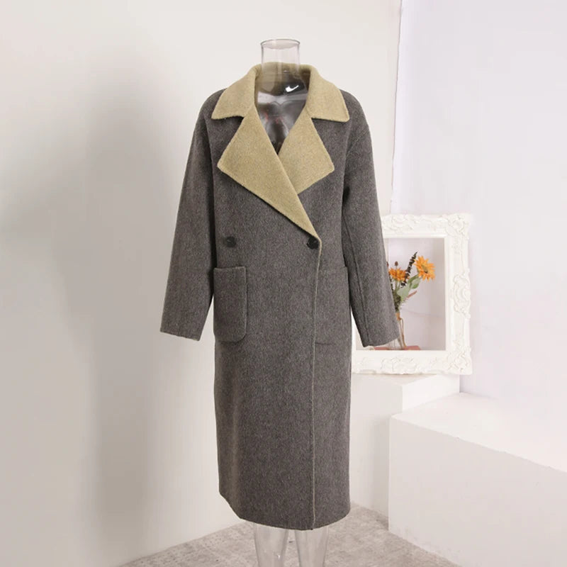 Manteau Femme Réversible en Laine – Deux Tons avec Écharpe Automne-Hiver