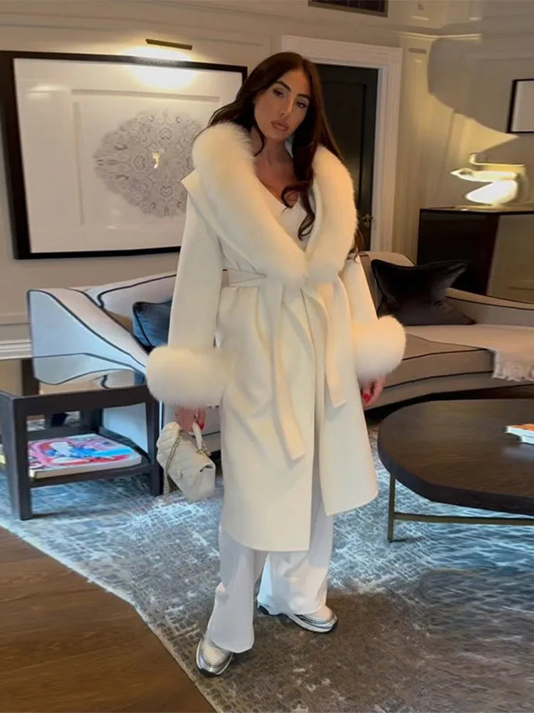 Manteau long en fourrure duveteuse pour femme, élégant