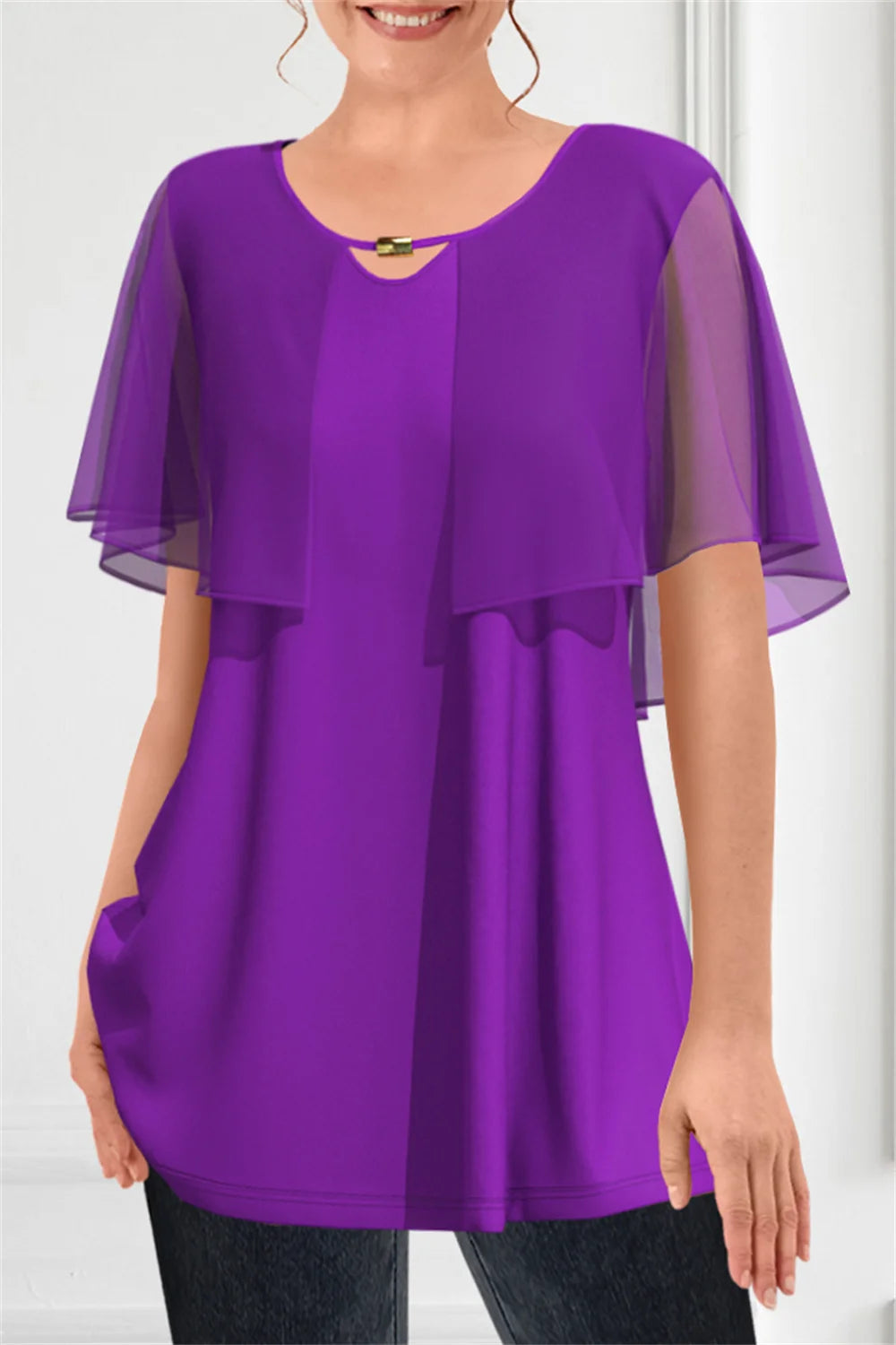 Robe Décontractée Manches Papillon en Chiffon