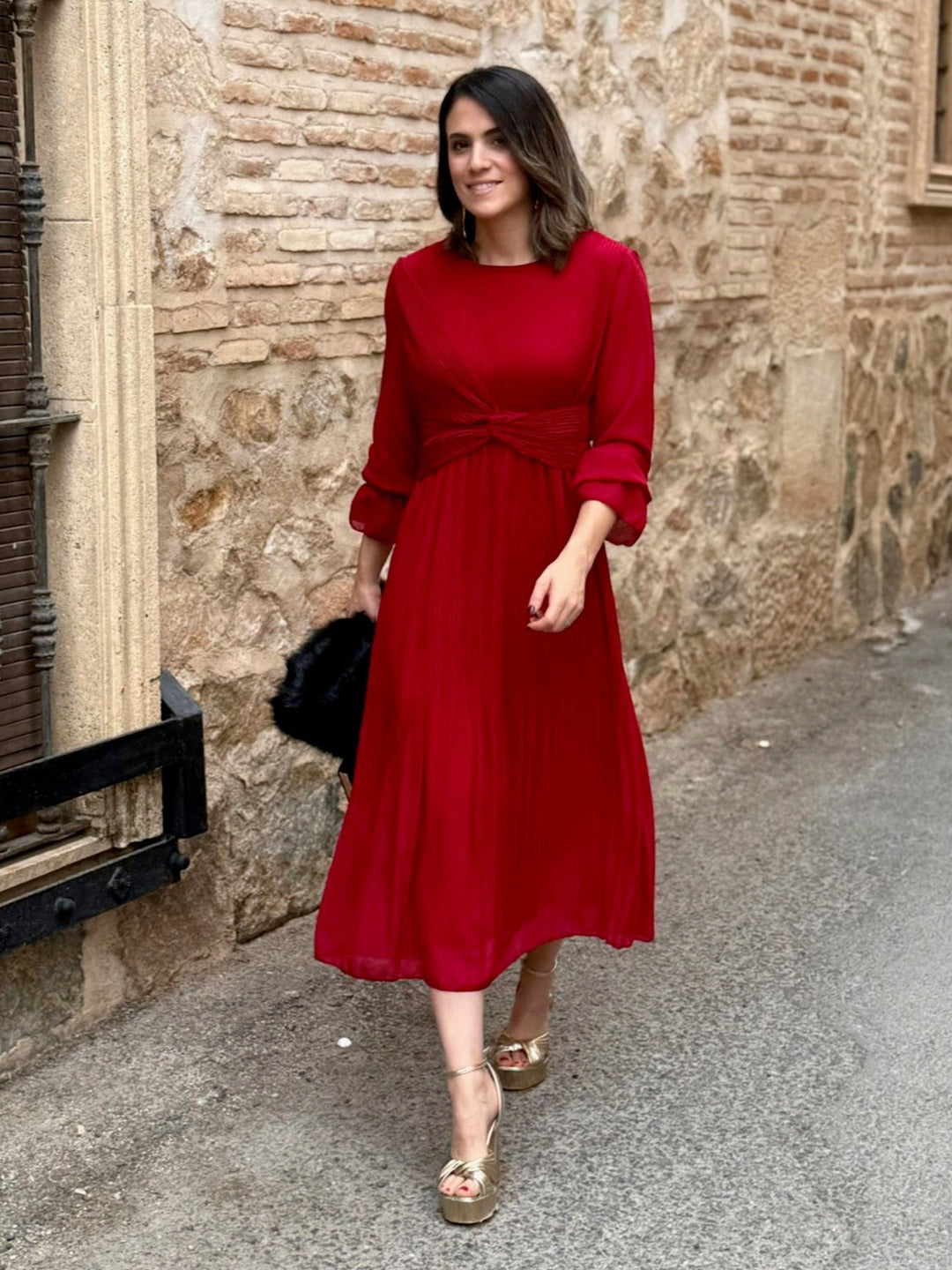 Robe en mousseline rouge foncé | Magui